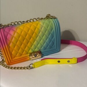 Multicolor Gradient Quilted Chain Shoulder Bag